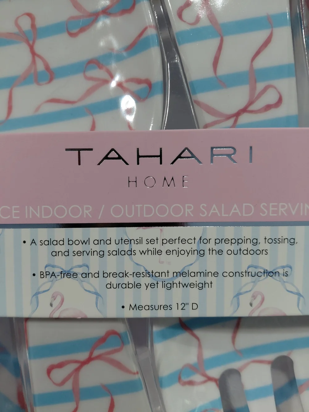 NWT Tahari Pink & Blue Striped Salad Serving Set
